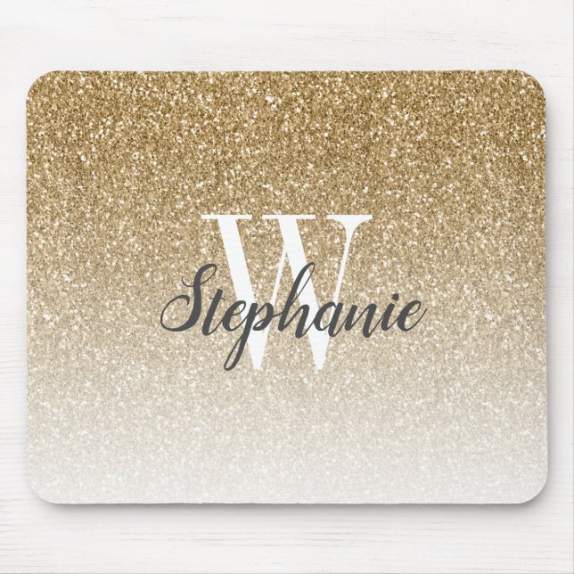 Luxury Guld Ombre Faux Glitter Monogram Musmatta (Framsidan)