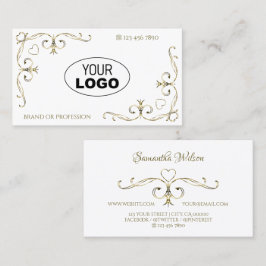 Luxury Guld Ornate Corners Plain White med Logotyp Visitkort