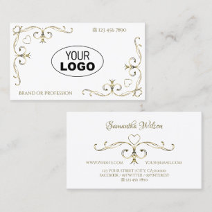 Luxury Guld Ornate Corners Plain White med Logotyp Visitkort