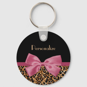 Luxury Guld Päls Leopard Skriv ut Mauve Bow med N Nyckelring