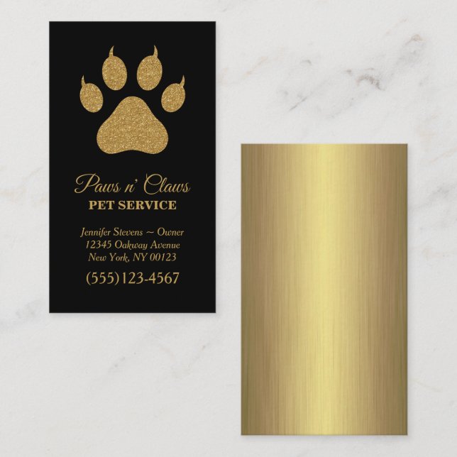Luxury Guld Paw Print Pet Service Visitkort (Fram/baksida)