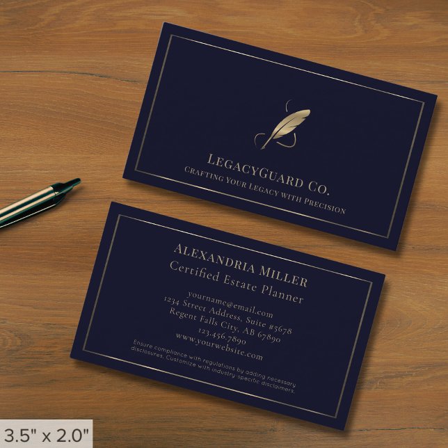 Luxury Guld Quill Logotyp Visitkort (Skapare uppladdad)