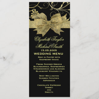 Luxury Guld Ribbon Damask Black Bröllop Menu Meny