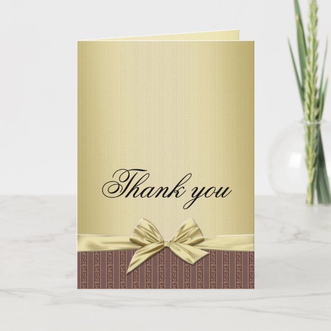 Luxury Guld Ribbon Elegant Damask Tack för kortet (Framsida)