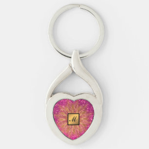 Luxury Guld Rosa Glitter Monogrammed Gift Twisted Heart Silverfärgad Nyckelring