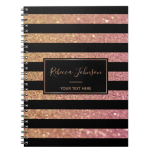 Luxury Guld Rosa Glitter Rand - bärbar dator Anteckningsbok Med Spiral