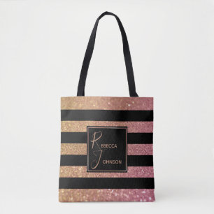 Luxury Guld Rosa Glitter Rand Monogram Namn Tygkasse