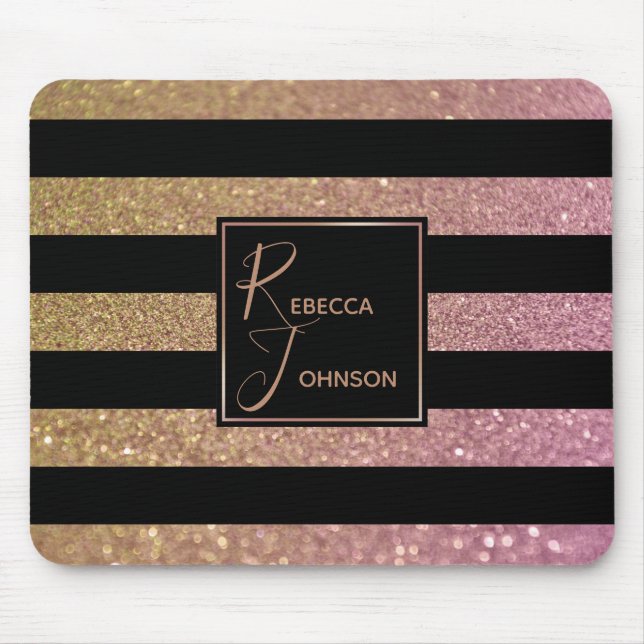 Luxury Guld Rosa Glitter Rand - Mousepad Musmatta (Framsidan)