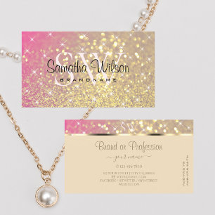 Luxury Guld Rosa Lila Glitter Stars och Initialer Visitkort