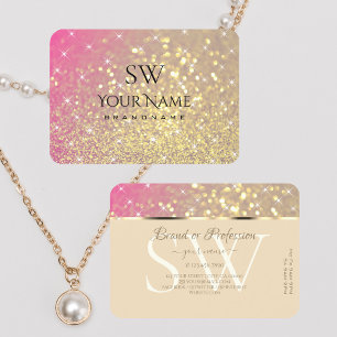 Luxury Guld Rosa Lila Glitter Stars och Monogram Visitkort