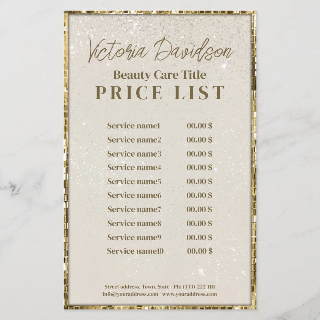 Luxury Guld Shimmer Beauty Salon Pris List Flyer (Framsidan)