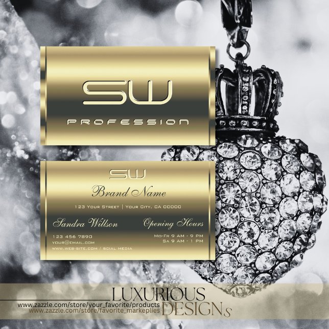 Luxury Guld Shimmery Färg och Initialer Elegant Visitkort (Skapare uppladdad)