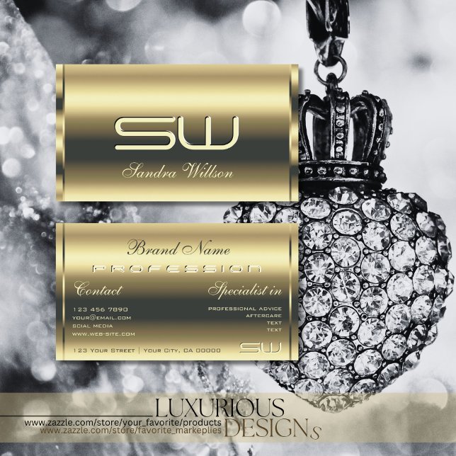 Luxury Guld Shimmery Färg och Initialer Snyggt Visitkort (Skapare uppladdad)