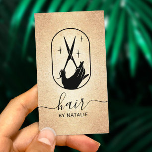 Luxury Guld Sissor & Hand Logotyp Hair Stylist Sal Visitkort