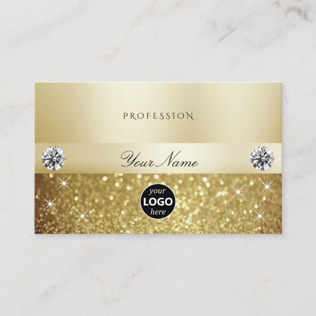 Luxury Guld Sparkling Glitter med Logotyp Modern Visitkort (Framsida)
