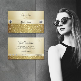 Luxury Guld Sparkling Glitter med Monogram Modern Visitkort