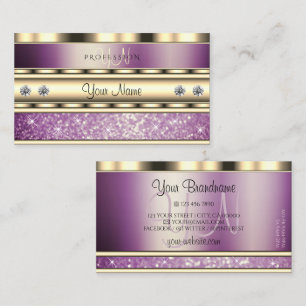 Luxury Guld Sparkling Lila Glitter med Monogram Visitkort