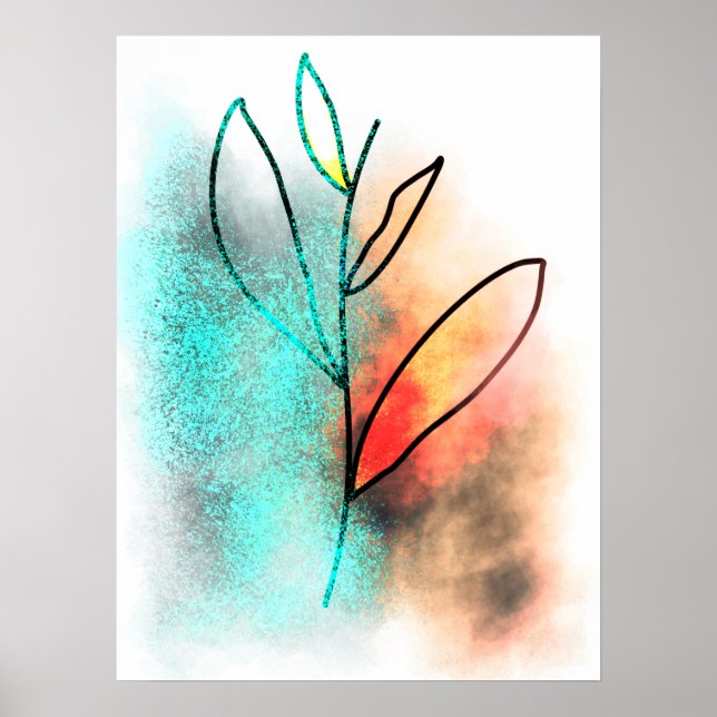 Luxury Guld Torquise Glitter Botanical Teckning Poster (Framsidan)
