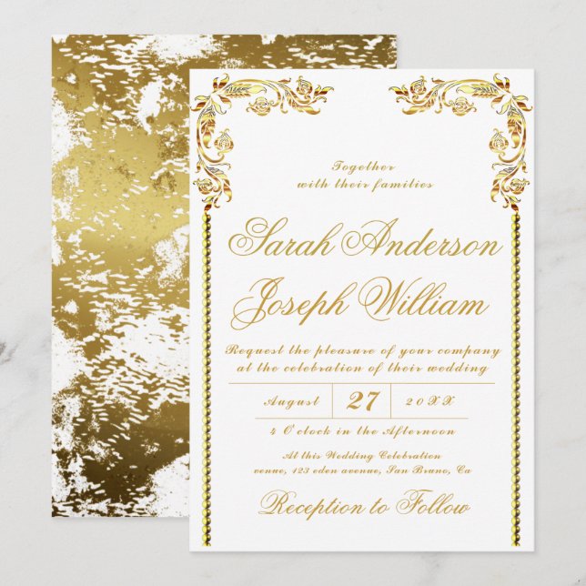 Luxury Guld Vintage & Golden Foil Bröllop  Inbjudningar (Fram/baksida)