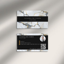 Luxury Guld White Grått QR-kod Notary Photo Visitkort