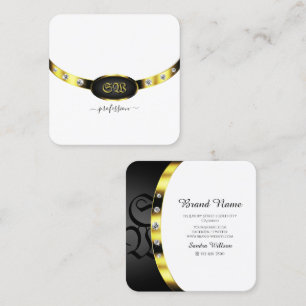 Luxury Guld White och Black Monogram med diamanter Fyrkantigt Visitkort