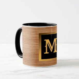 Luxury Guld Wood Modern Monogramme Mugg
