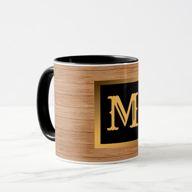 Luxury Guld Wood Modern Monogramme Mugg (Framsida vänster)