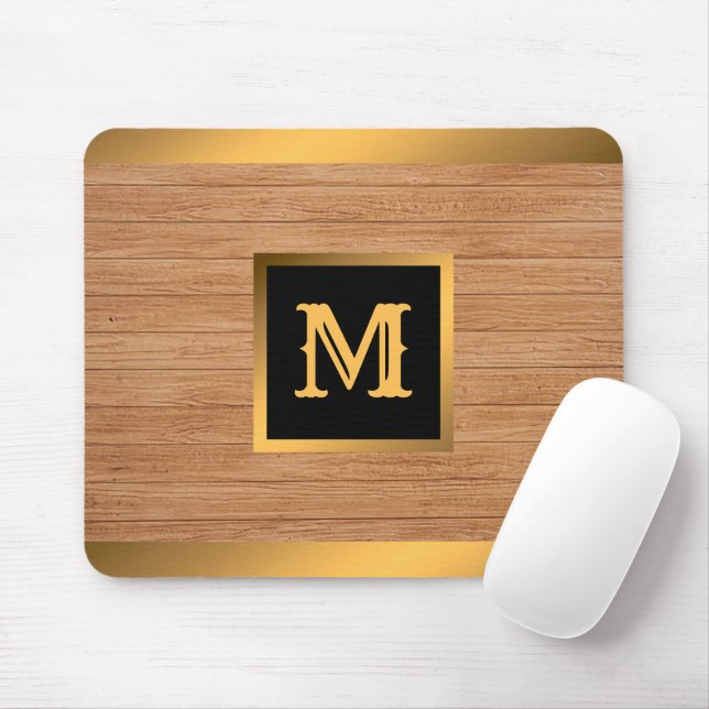 Luxury Guld Wood Modern Monogramme Musmatta (Med mus)