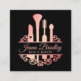Luxury Hair Makeup Cosmetic Ro Guld och Black Fyrkantigt Visitkort