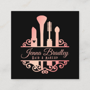 Luxury Hair Makeup Cosmetic Ro Guld och Black Fyrkantigt Visitkort