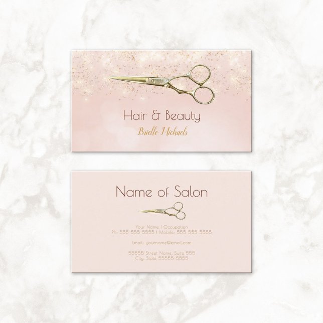 Luxury Hair Salon Guld Glitter Romantic Rosa Bokeh Visitkort (Luxury Hair Salon Gold Glitter Romantic Pink Bokeh Business Cards)