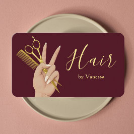 Luxury Hair Salon Hairstylist Hairdresser Burgundy Visitkort