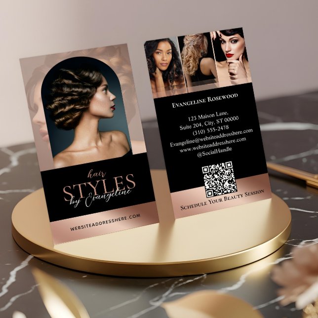 Luxury Hair Stylist Salon Arch Photo Black Pink Visitkort (Luxury Hair Stylist Salon Arch Photo Black Pink Business Card)