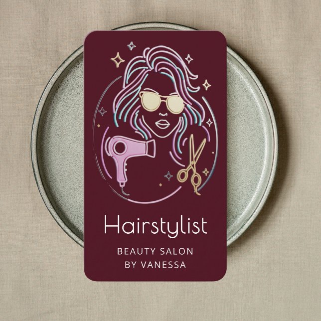 Luxury Hairstylist Beauty Salon QR Code Burgundy Visitkort (Skapare uppladdad)