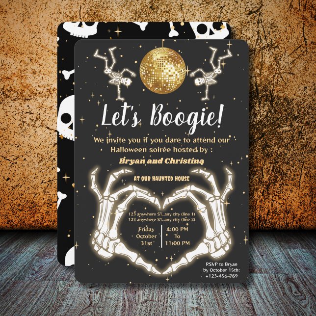 Luxury Halloween Dance Skeletons Disco Boll Party Inbjudningar (Skapare uppladdad)
