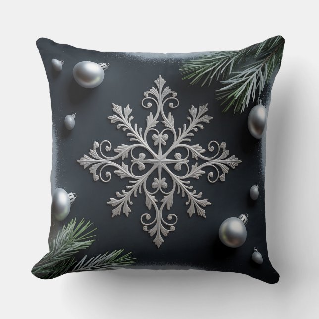Luxury Helgdag Pillow - Snöflingdesign Kudde (Framsida)