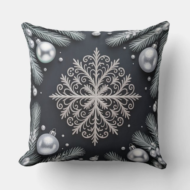 Luxury Helgdag Pillow - Snöflingdesign Kudde (Framsida)