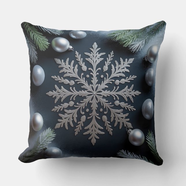 Luxury Helgdag Pillow - Snöflingdesign Kudde (Framsida)
