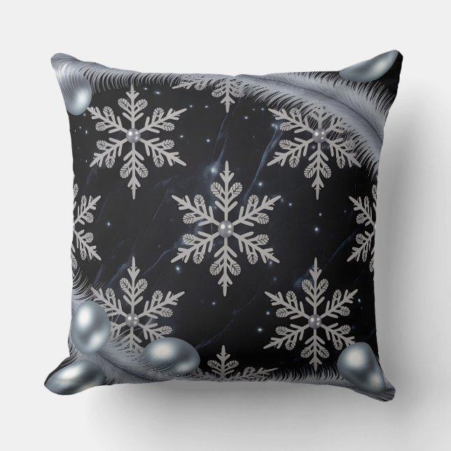 Luxury Helgdag Pillow - Snöflingdesign Kudde (Framsida)
