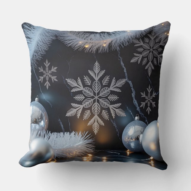 Luxury Helgdag Pillow - Snöflingdesign Kudde (Framsida)