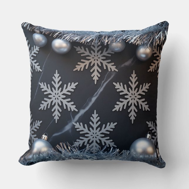 Luxury Helgdag Pillow - Snöflingdesign Kudde (Framsida)