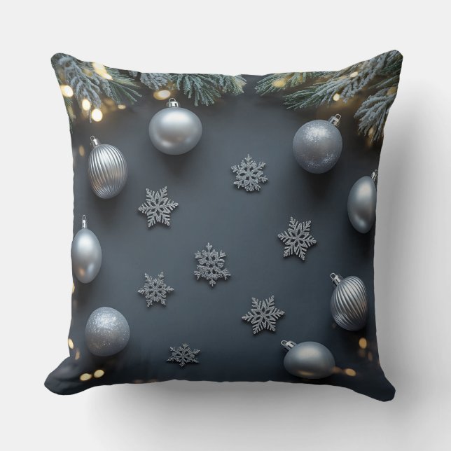 Luxury Helgdag Pillow - Snöflingdesign Kudde (Framsida)