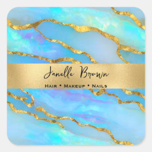 Luxury Holografiska Faux Opal Stone och Guld Foil Fyrkantigt Klistermärke