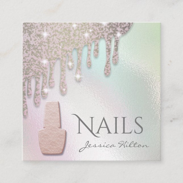 Luxury holoGraph Guld patina drips Nail salon Fyrkantigt Visitkort (Framsida)