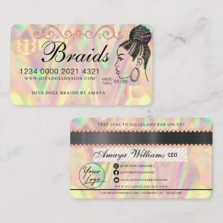 Luxury Holography Foil Hair Braiding Kredit Stil Visitkort