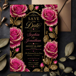 Luxury Hot Pink Glitter Rose Spara Datumet