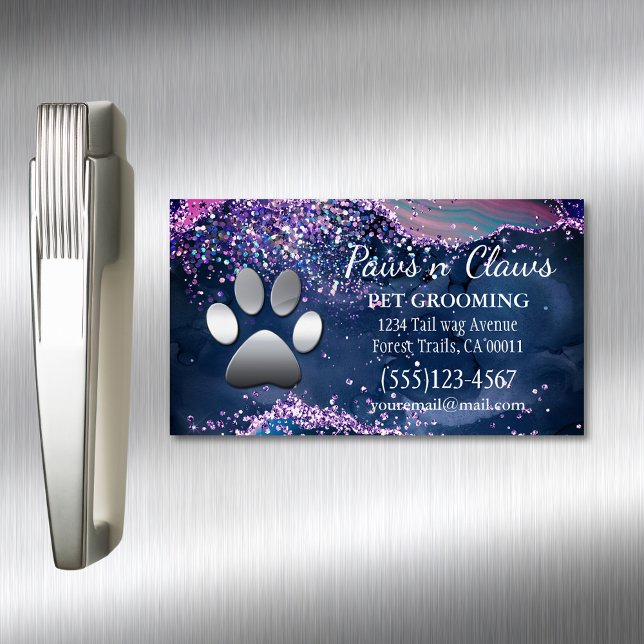 Luxury Hund Pet Grooming Tass Agate Magnetiska Visitkort (Skapare uppladdad)