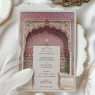 Luxury Indian-Inspired Bröllop Peacock Arch Motif Inbjudningar