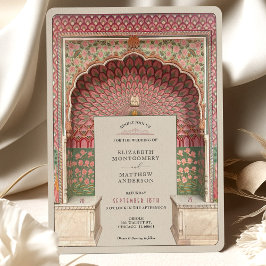 Luxury Indian-Inspired Bröllop Peacock Arch Motif Inbjudningar