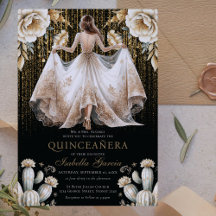 Luxury Ivory Black Guld Quinceañera